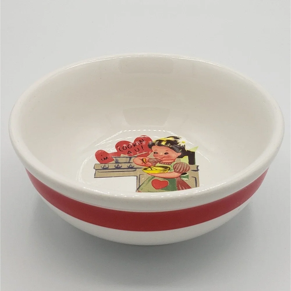 Vintage Valentine's Y2K Rosanna Studio Kitschy Retro Girl Baking Stoneware Bowl‎